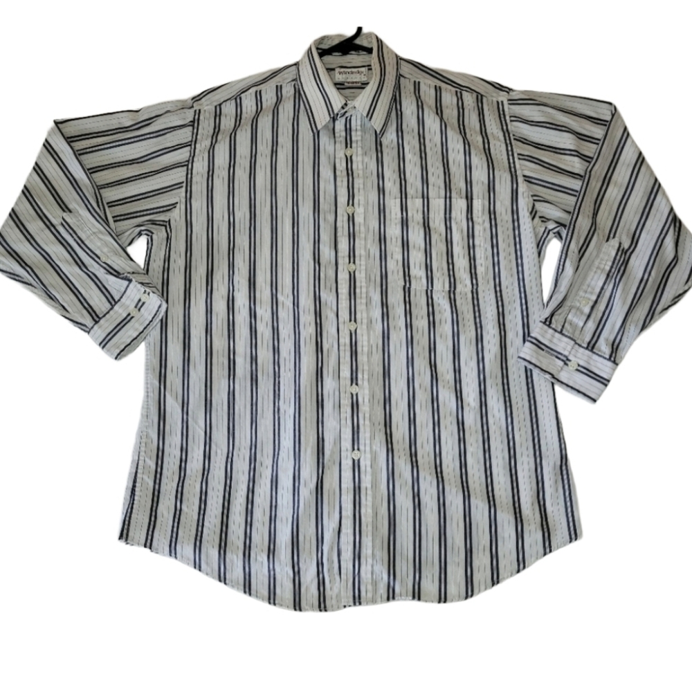 Mervyn's Windridge Crisp Blue & White  Pin Striped Dress Shirt Size 16-32/33
